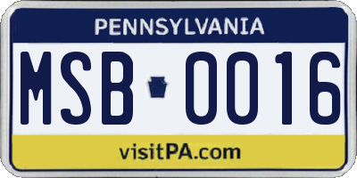 PA license plate MSB0016