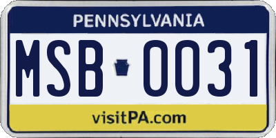 PA license plate MSB0031