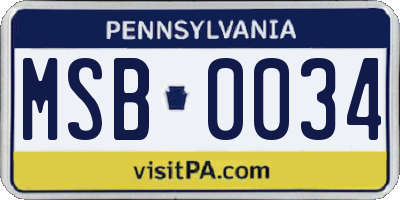 PA license plate MSB0034