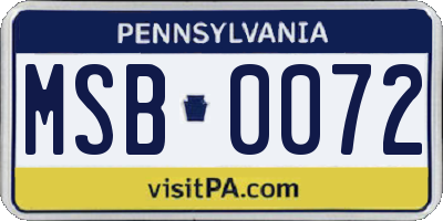 PA license plate MSB0072