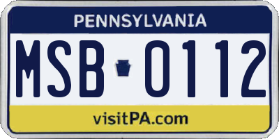 PA license plate MSB0112