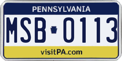PA license plate MSB0113
