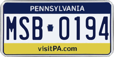 PA license plate MSB0194
