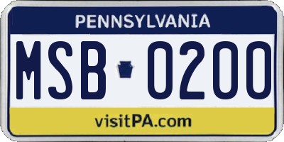 PA license plate MSB0200
