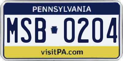 PA license plate MSB0204