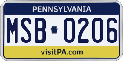 PA license plate MSB0206