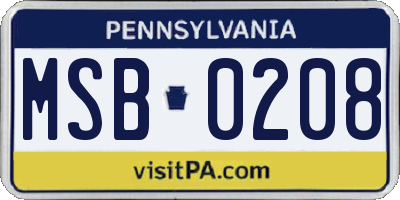 PA license plate MSB0208