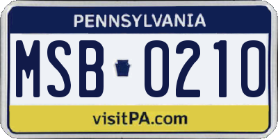 PA license plate MSB0210