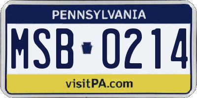 PA license plate MSB0214