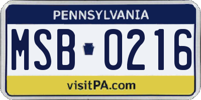 PA license plate MSB0216