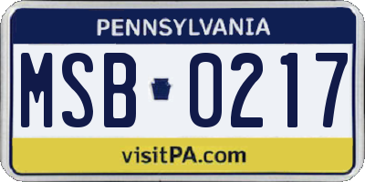 PA license plate MSB0217