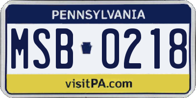 PA license plate MSB0218