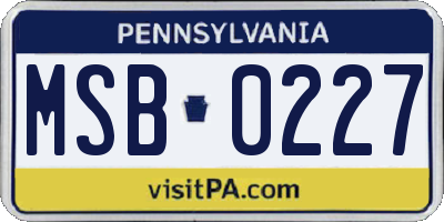 PA license plate MSB0227