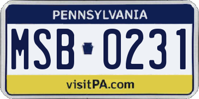 PA license plate MSB0231