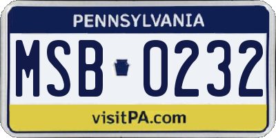 PA license plate MSB0232