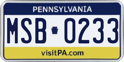 PA license plate MSB0233