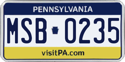 PA license plate MSB0235