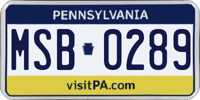 PA license plate MSB0289