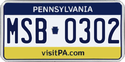 PA license plate MSB0302