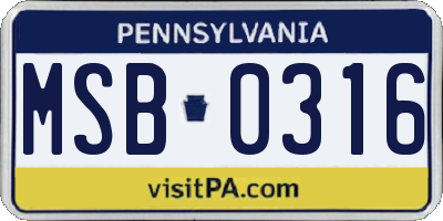 PA license plate MSB0316