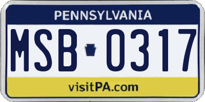 PA license plate MSB0317