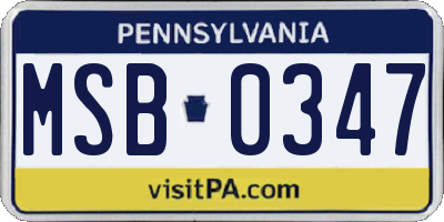 PA license plate MSB0347