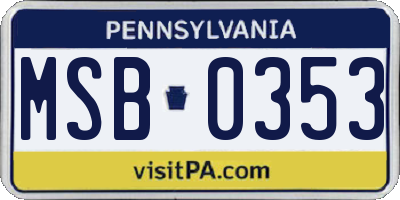 PA license plate MSB0353