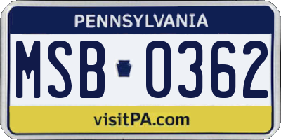 PA license plate MSB0362