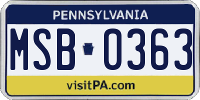 PA license plate MSB0363