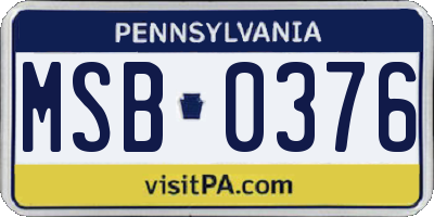 PA license plate MSB0376