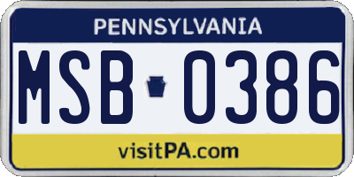 PA license plate MSB0386