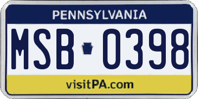 PA license plate MSB0398