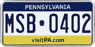PA license plate MSB0402