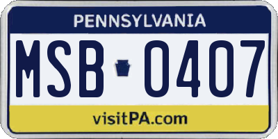 PA license plate MSB0407