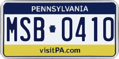 PA license plate MSB0410