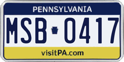 PA license plate MSB0417