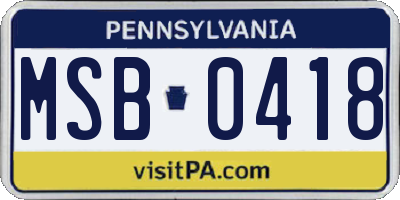 PA license plate MSB0418