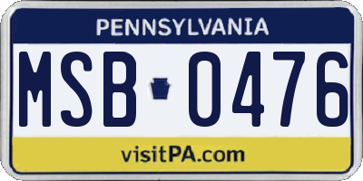 PA license plate MSB0476
