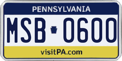 PA license plate MSB0600