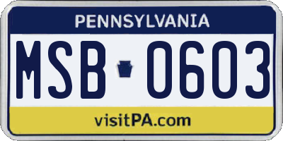 PA license plate MSB0603