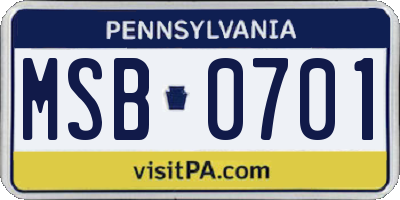 PA license plate MSB0701