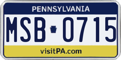 PA license plate MSB0715