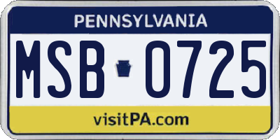 PA license plate MSB0725
