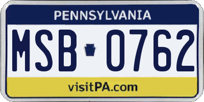 PA license plate MSB0762