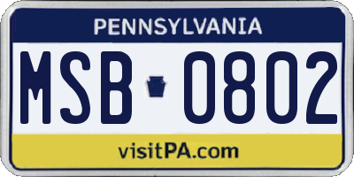 PA license plate MSB0802
