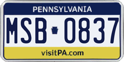 PA license plate MSB0837