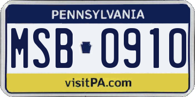 PA license plate MSB0910