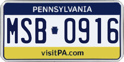 PA license plate MSB0916