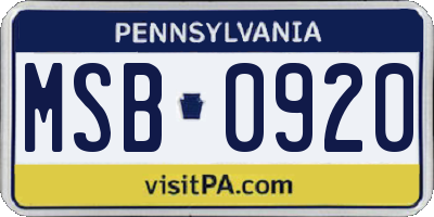 PA license plate MSB0920