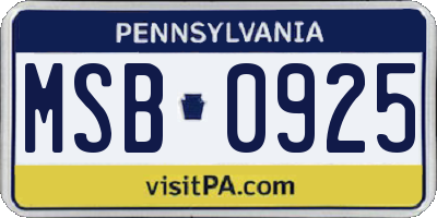 PA license plate MSB0925